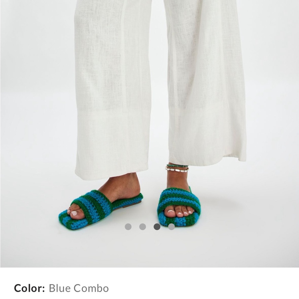 Free People Green and Blue Crocheted Slide Flats